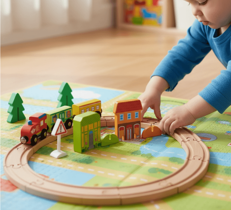 Set de tren con pista en madera